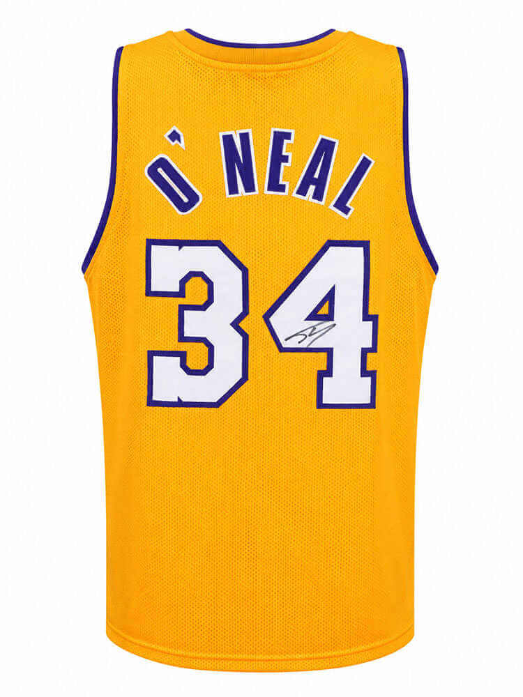 Shaquille O'Neal Autographed Gold Throwback Custom Basketball Jersey-Powers Sports Memorabilia
