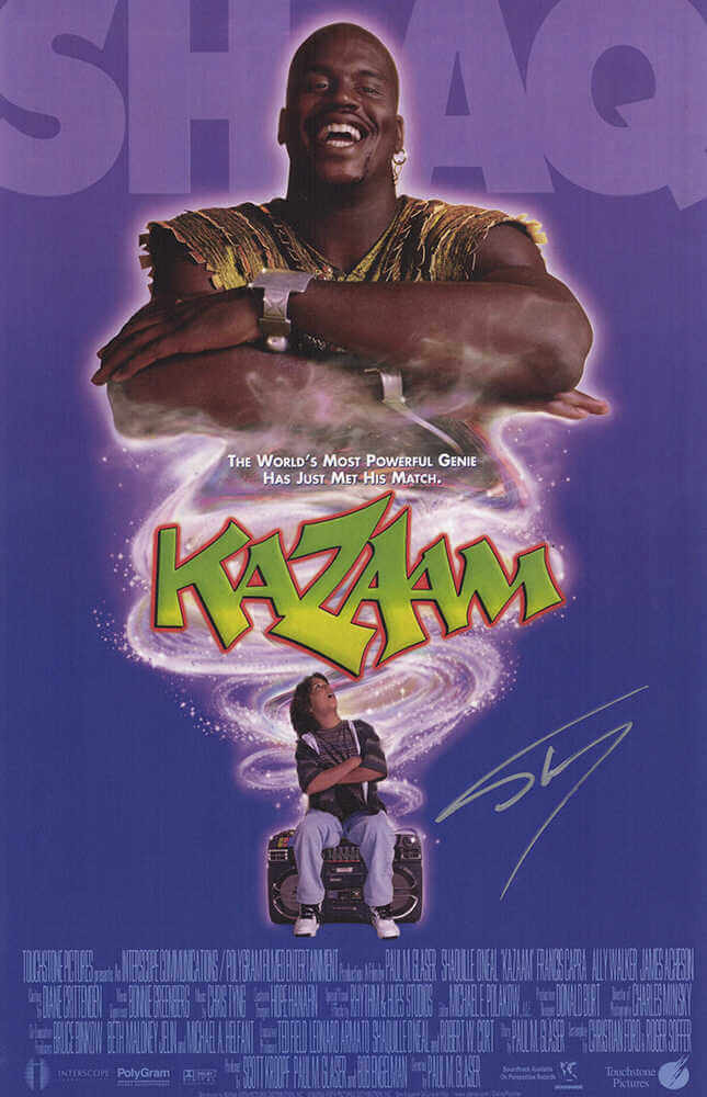 Shaquille O'Neal Autographed Kazaam 11x17 Movie Poster (In Silver)-Powers Sports Memorabilia