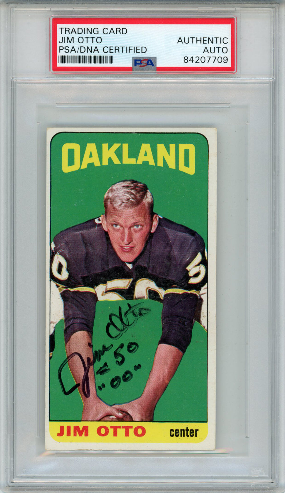 Jim Otto Oakland Raiders Signed Card - 1965 Topps Super #145 PSA Slab PSA-Powers Sports Memorabilia