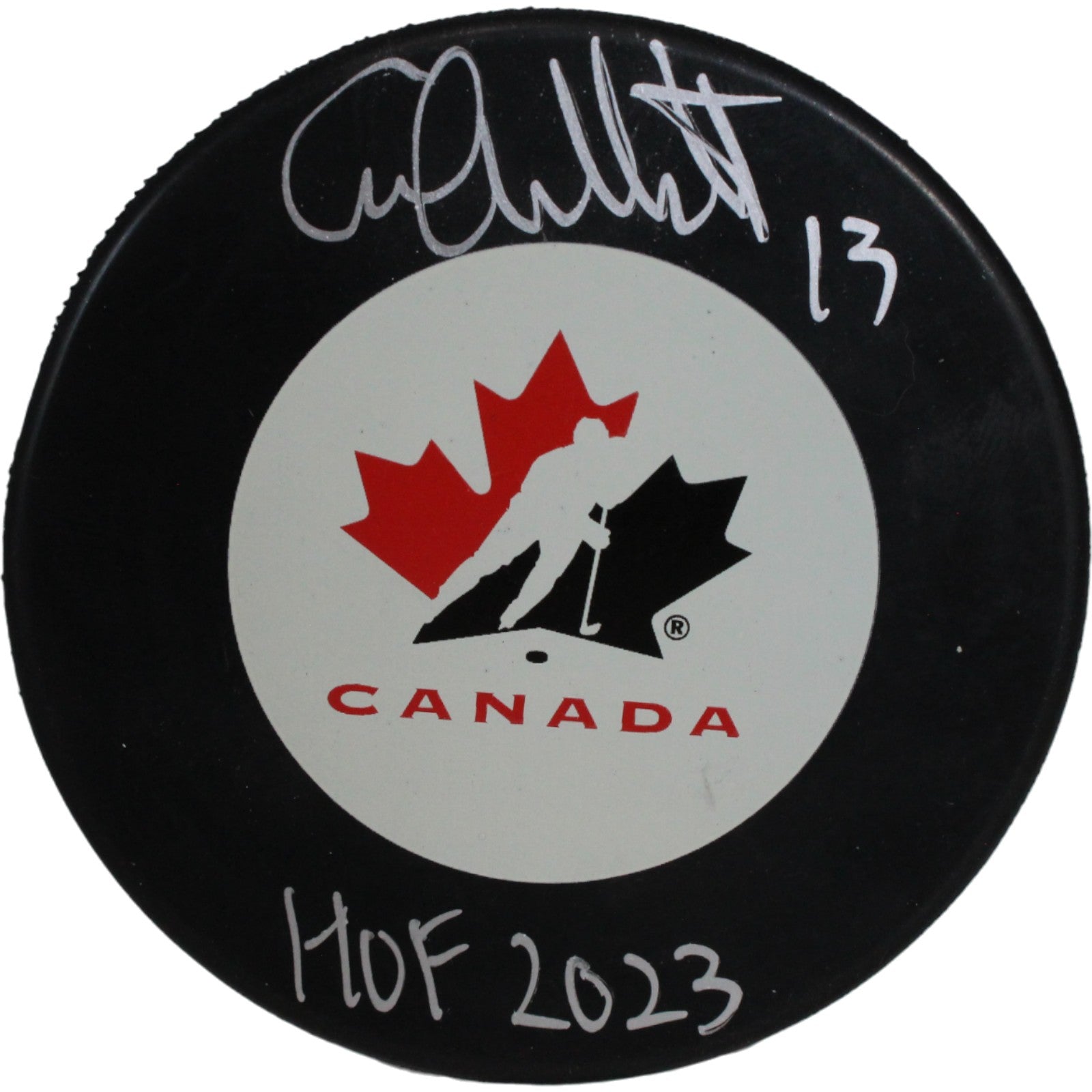 Caroline Ouellette Team Canada Logo Signed Puck HOF-Powers Sports Memorabilia