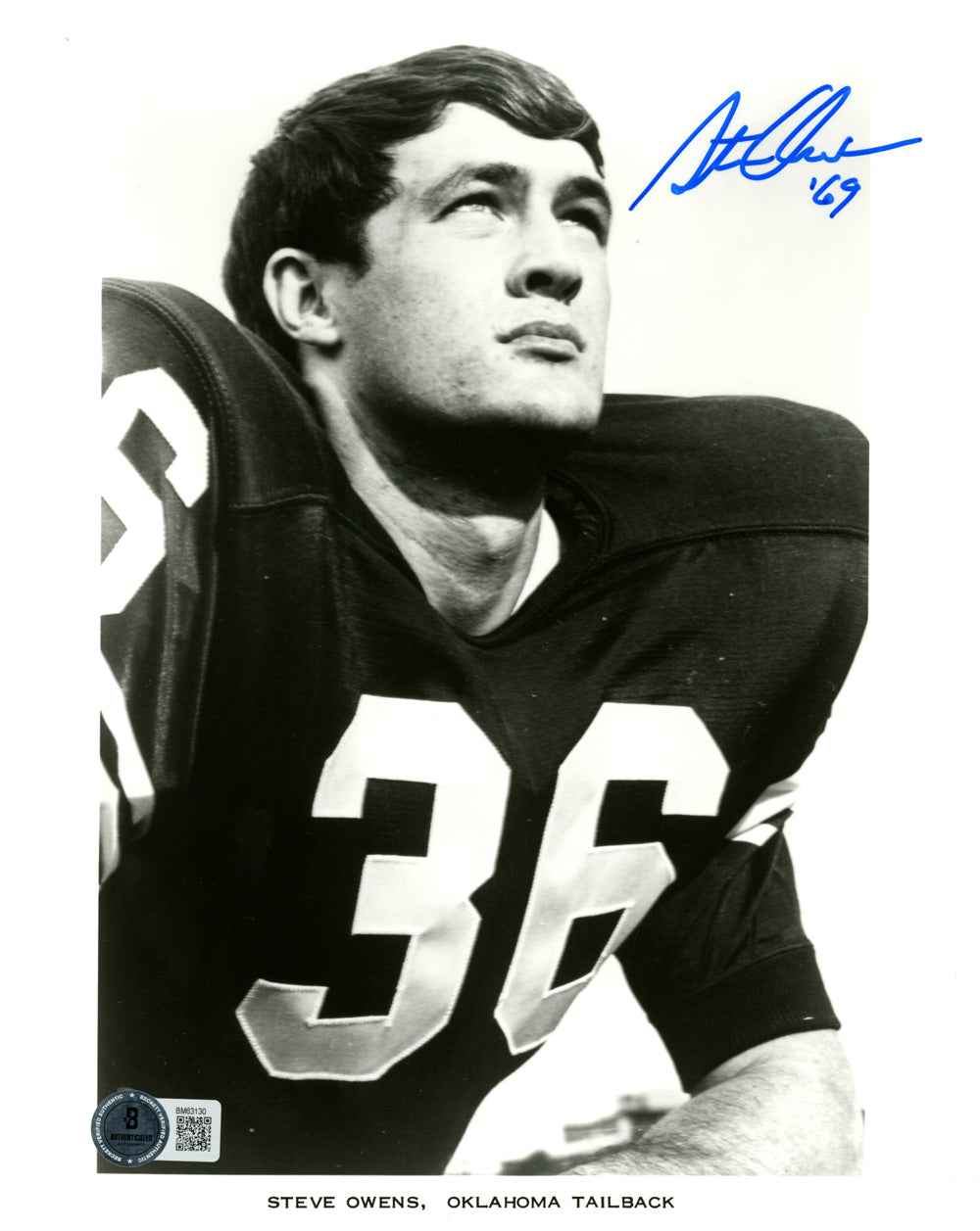 Steve Owens Oklahoma Sooners Signed 8x10 Photo - '69 Beckett Beckett-Powers Sports Memorabilia