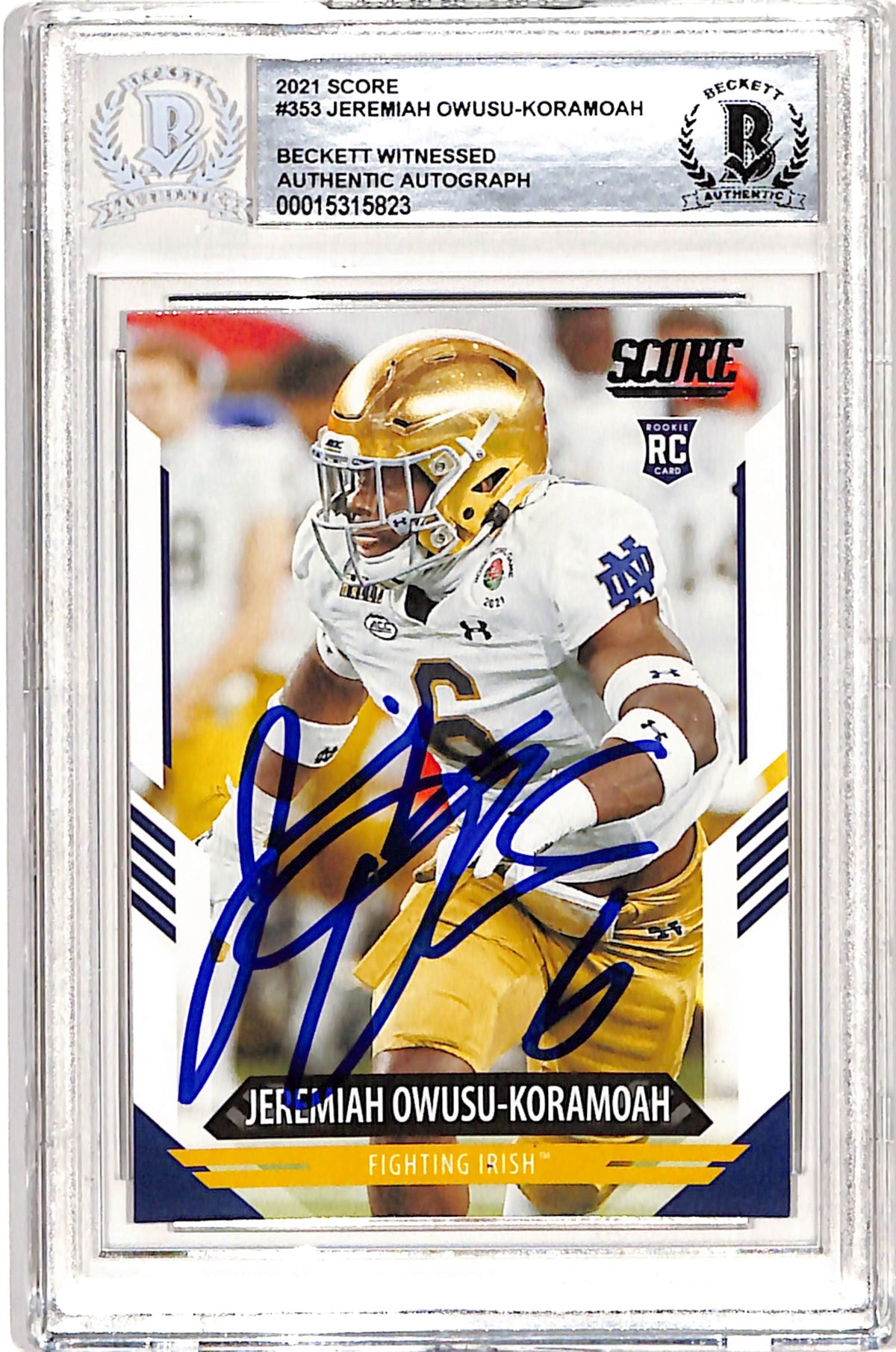 Jeremiah Owusu-Koramoah Signed 2021 Score #353 – Beckett Authenticated-Powers Sports Memorabilia