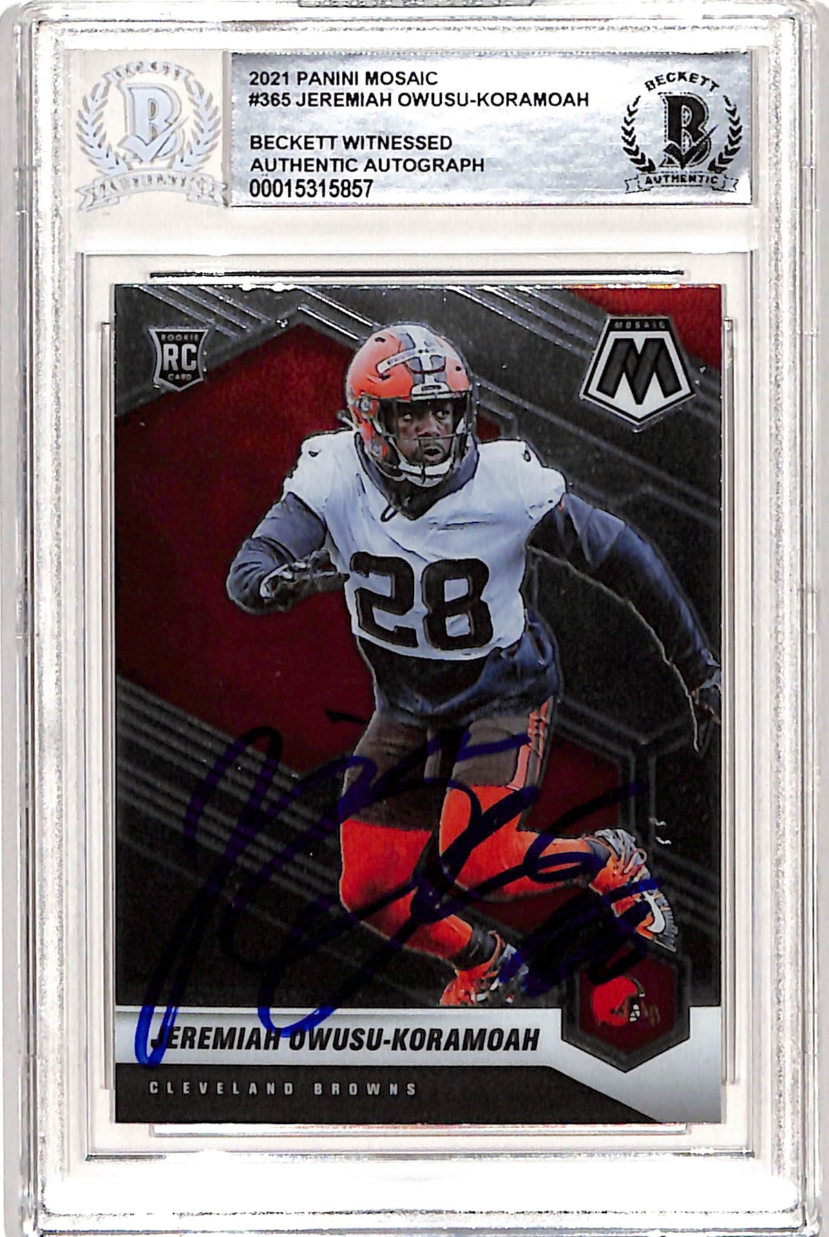 Jeremiah Owusu-Koramoah Signed 2021 Panini Mosaic #365 – Beckett Authenticated-Powers Sports Memorabilia
