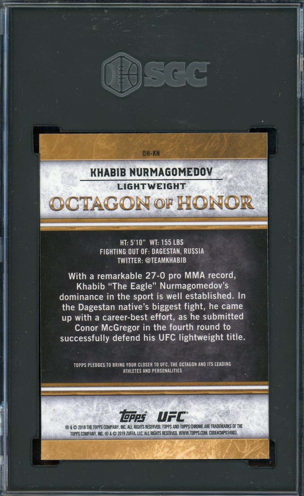 Khabib Nurmagomedov 2019 Topps Chrome Octagon of Honor UFC card #OH-KN SGC 9.5-Powers Sports Memorabilia