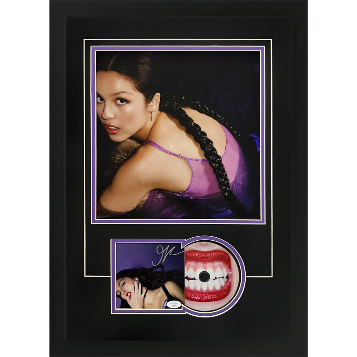 Autographed Olivia Rodrigo Guts CD Deluxe Framed with 12x12 Poster - JSA-Powers Sports Memorabilia