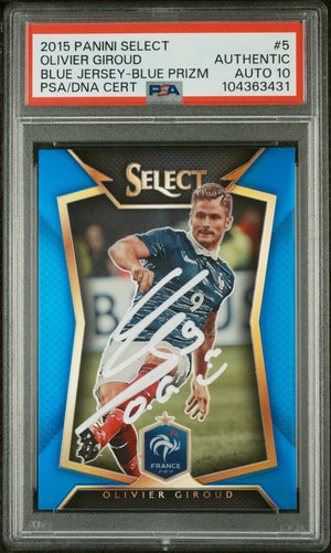 Olivier Giroud 2015 Panini Select Blue Prizm Card #5 Auto Graded PSA 10 20/299-Powers Sports Memorabilia