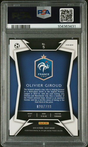 Olivier Giroud 2015 Panini Select Blue Prizm Card #5 Auto Graded PSA 10 20/299-Powers Sports Memorabilia