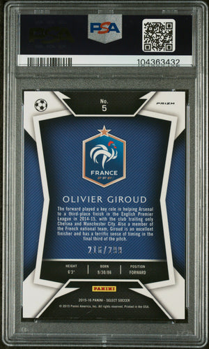Olivier Giroud 2015 Panini Select Blue Prizm Card #5 Auto Graded PSA 9 216/299-Powers Sports Memorabilia