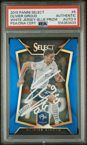 Olivier Giroud 2015 Panini Select Blue Prizm Card #5 Auto Graded PSA 9 228/299-Powers Sports Memorabilia
