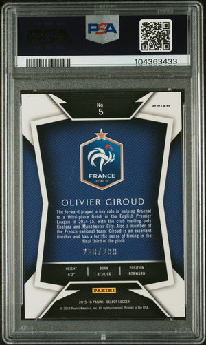 Olivier Giroud 2015 Panini Select Blue Prizm Card #5 Auto Graded PSA 9 228/299-Powers Sports Memorabilia
