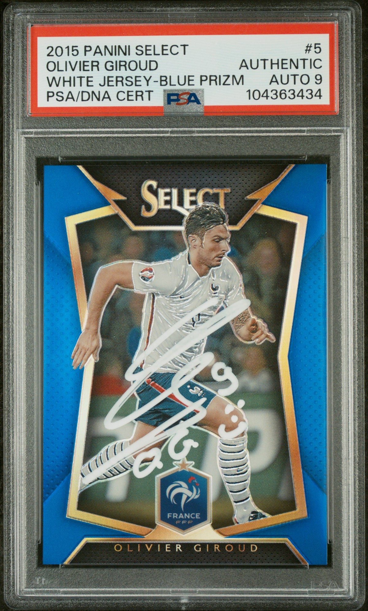 Olivier Giroud 2015 Panini Select Blue Prizm Card #5 Auto Graded PSA 9 164/299-Powers Sports Memorabilia