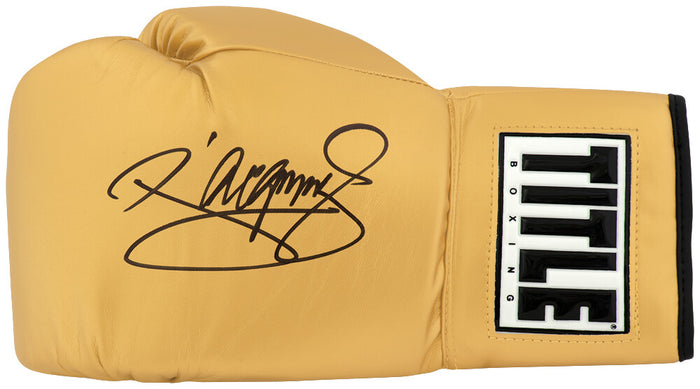 Manny Pacquiao Autographed Title Gold Boxing Glove-Powers Sports Memorabilia