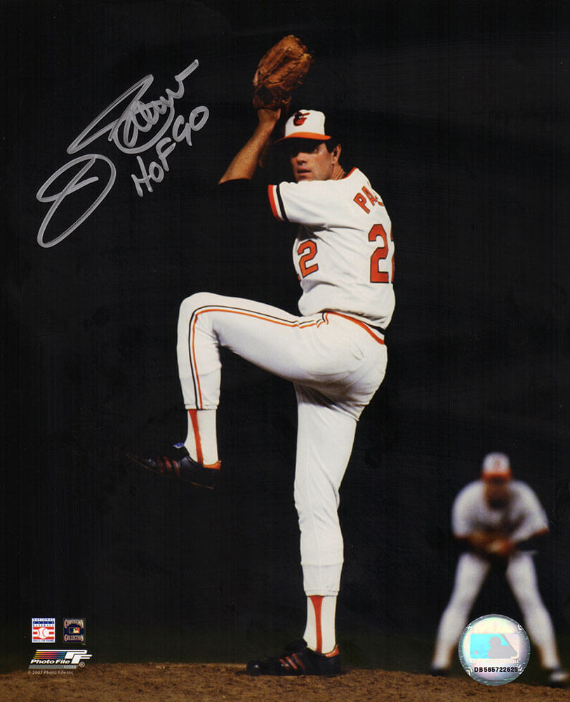 Jim Palmer Autographed Baltimore Orioles Leg Up Pitching 8x10 Photo with HOF'90-Powers Sports Memorabilia