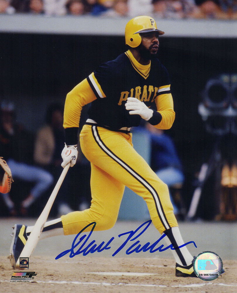 Dave Parker Autographed Pittsburgh Pirates Black Jersey Batting Action 8x10 Photo-Powers Sports Memorabilia