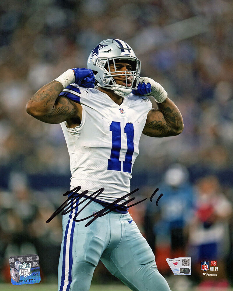 Micah Parsons Autographed Dallas Cowboys White Jersey Muscle Flex 8x10 Photo-Powers Sports Memorabilia