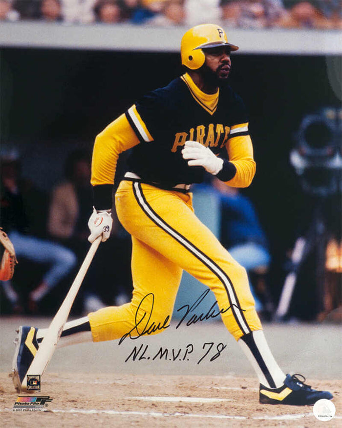 Dave Parker Autographed Pittsburgh Pirates Black Jersey Action 16x20 Photo with NL MVP 78-Powers Sports Memorabilia