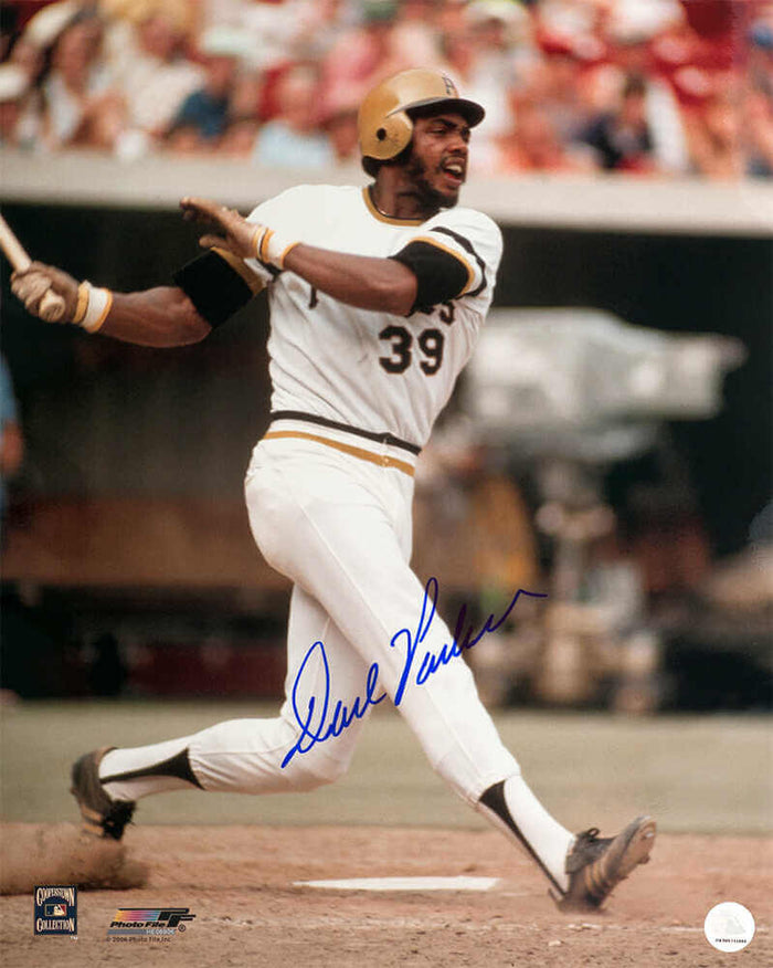 Dave Parker Autographed Pittsburgh Pirates White Jersey Action 16x20 Photo (In Blue)-Powers Sports Memorabilia