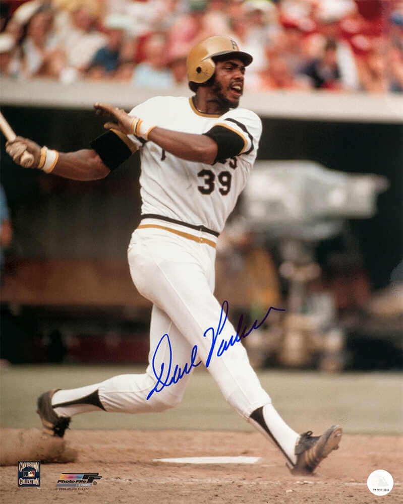 Dave Parker Autographed Pittsburgh Pirates White Jersey Action 16x20 Photo (In Blue)-Powers Sports Memorabilia