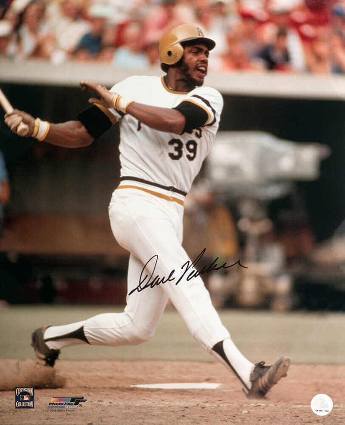 Dave Parker Autographed Pittsburgh Pirates White Jersey Action 16x20 Photo (In Black)-Powers Sports Memorabilia