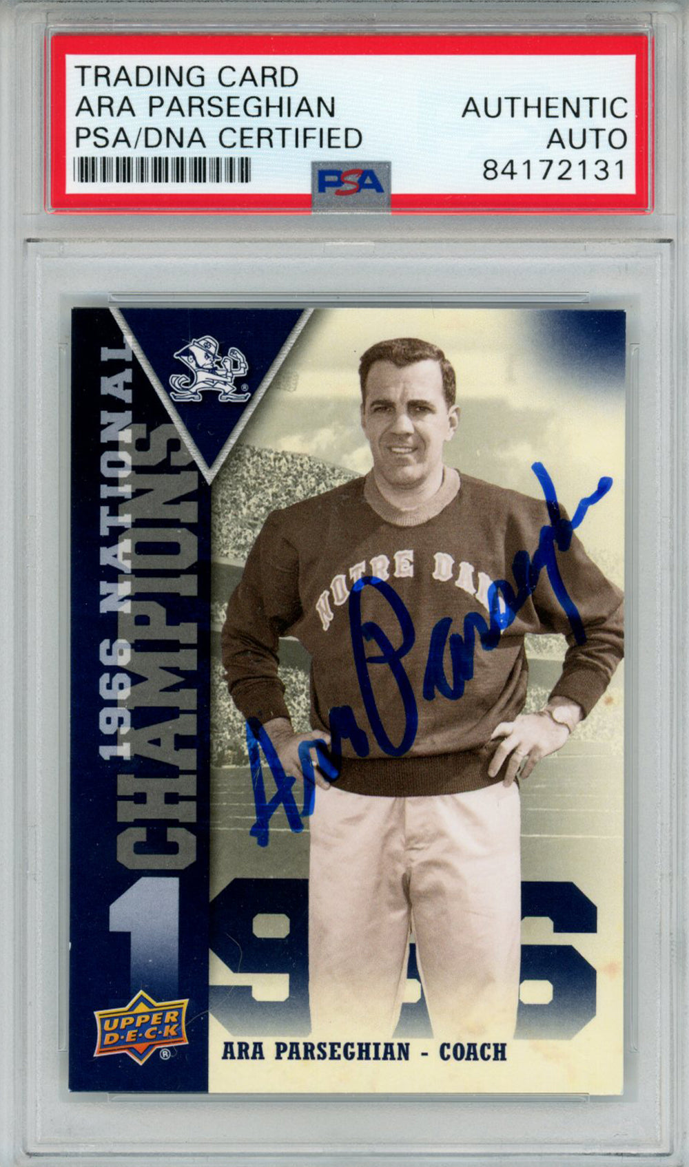 Ara Parseghian Notre Dame Fighting Irish Signed Card - 2013 Upper Deck #NC-PA PSA Slab PSA-Powers Sports Memorabilia
