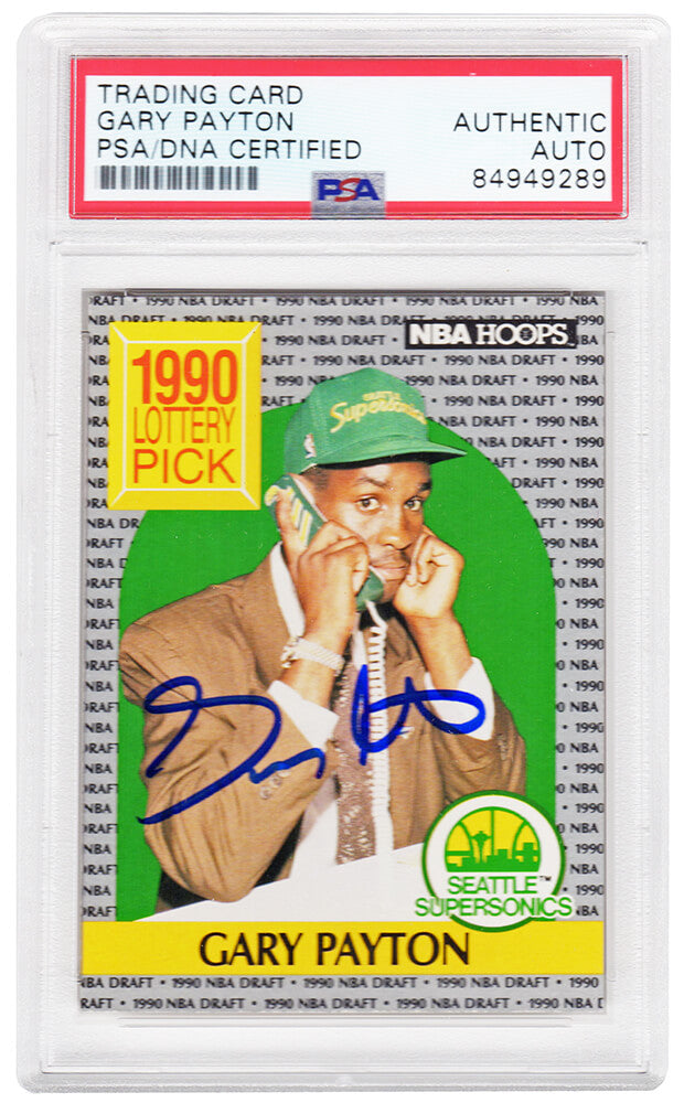 Gary Payton Autographed Seattle Supersonics 1990 NBA Hoops Rookie Basketball Card #391 (PSA/DNA Encapsulated)-Powers Sports Memorabilia