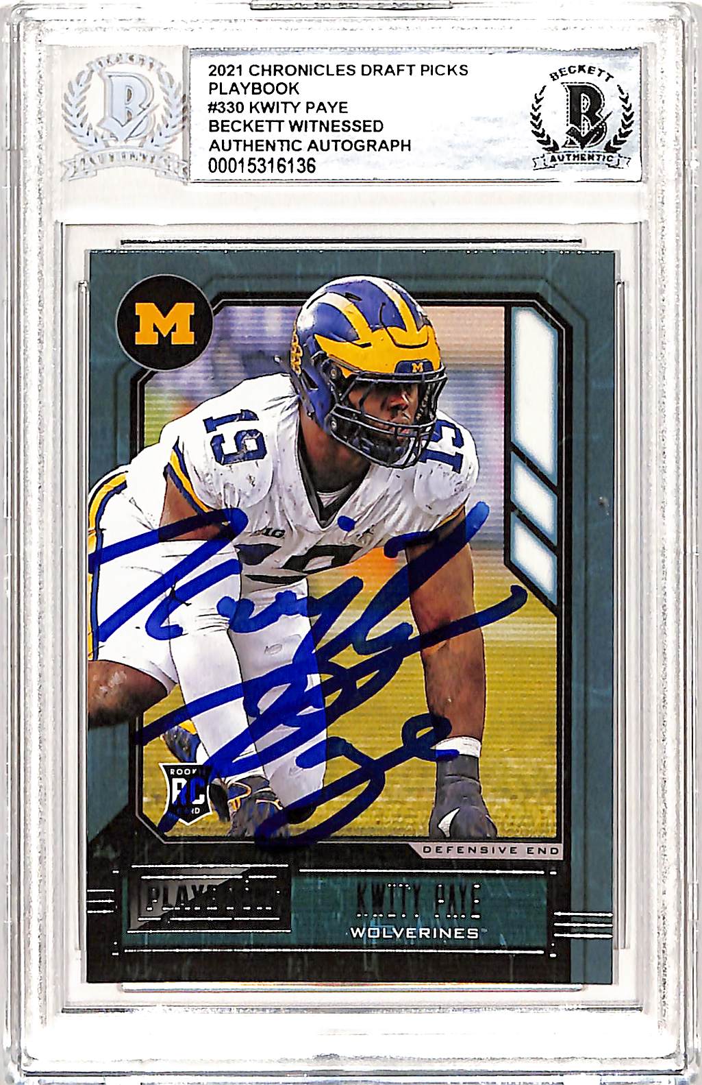 Kwity Paye Michigan Wolverines Signed Card - Chronicles Playbook 2021 #330 Slab Beckett Beckett-Powers Sports Memorabilia