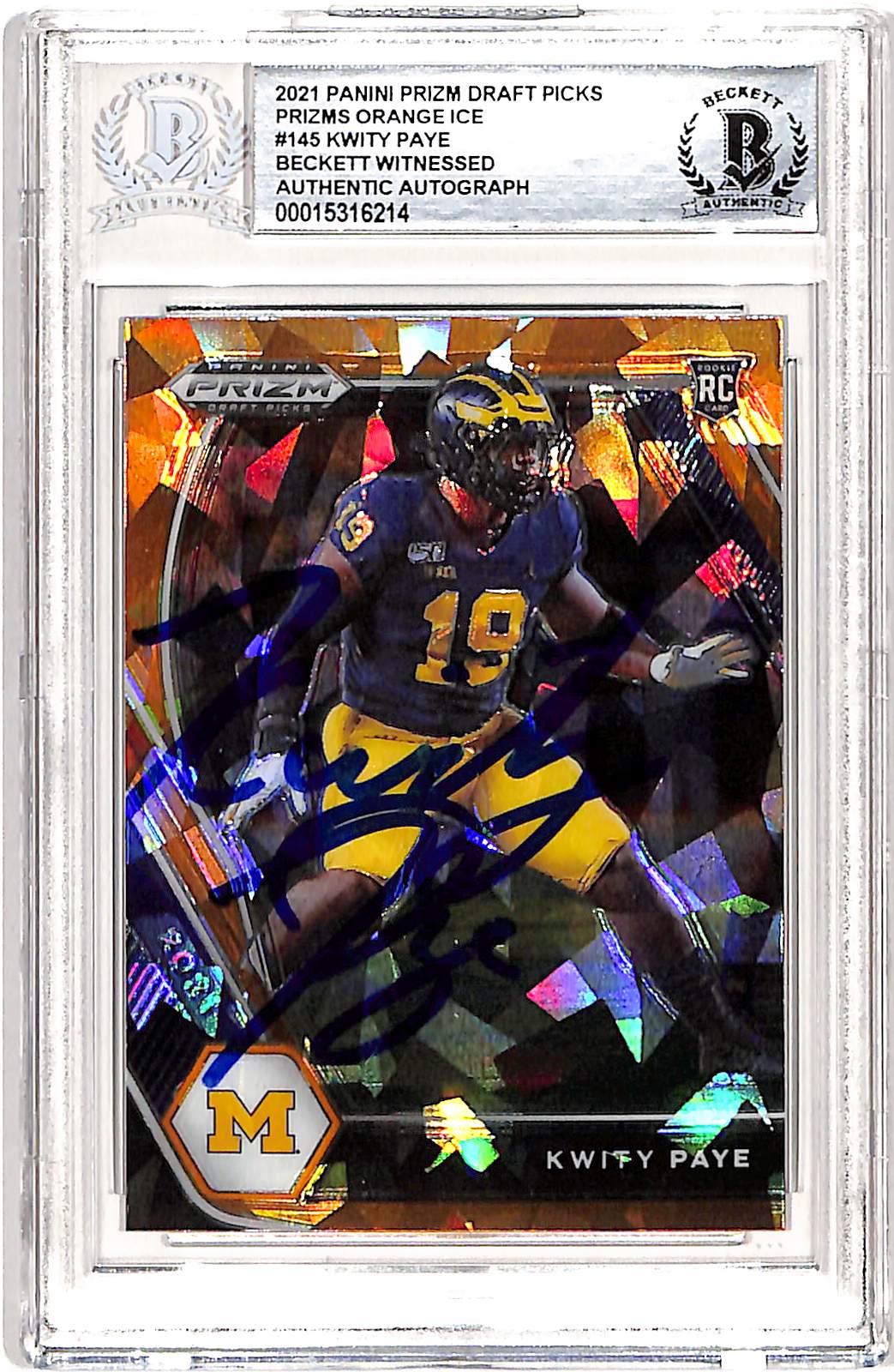 Kwity Paye Prizm Orange #145 Trading Signed Card Slabbed Beckett-Powers Sports Memorabilia