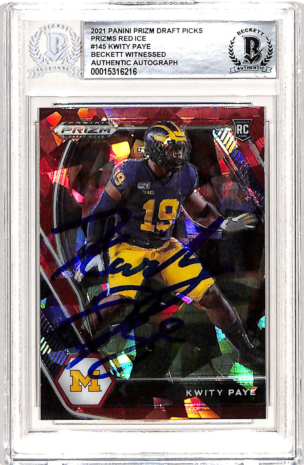 Kwity Paye Prizm Red 2021 #145 Trading Signed Card Slabbed Beckett-Powers Sports Memorabilia
