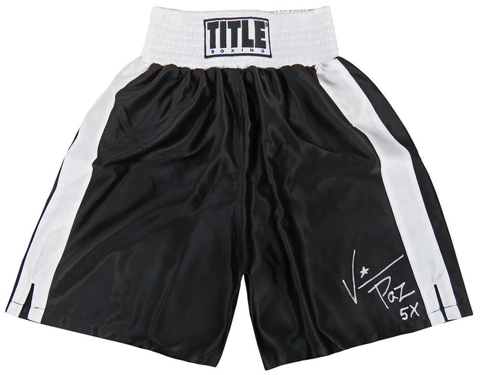 Vinny Pazienza Autographed Title Black With White Trim Boxing Trunks-Powers Sports Memorabilia