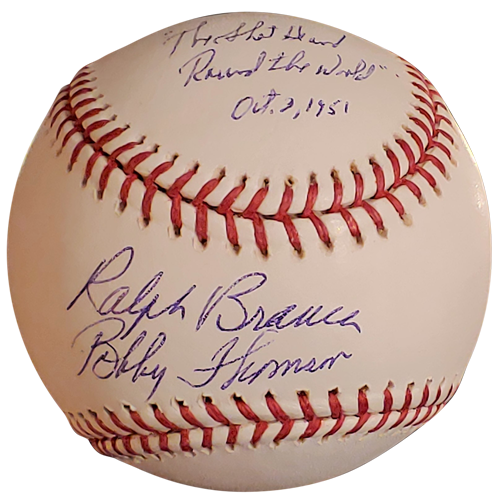 Autographed Ralph Branca and Bobby Thomson Dual "Shot" MLB Baseball w/ Inscription, Date-Powers Sports Memorabilia