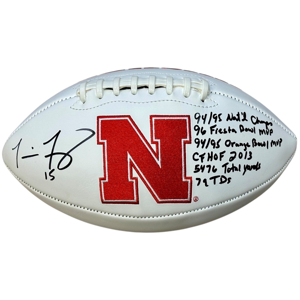 Autographed Tommie Frazier Nebraska Huskers Logo Football w/ Stats-Powers Sports Memorabilia
