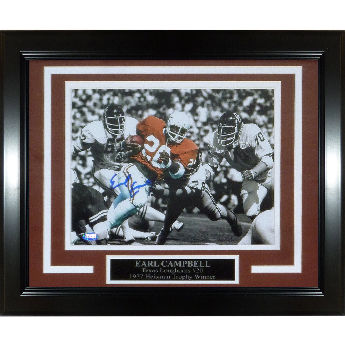Autographed Earl Campbell Texas Longhorns (Horiz) Deluxe Framed 8x10 Photo-Powers Sports Memorabilia