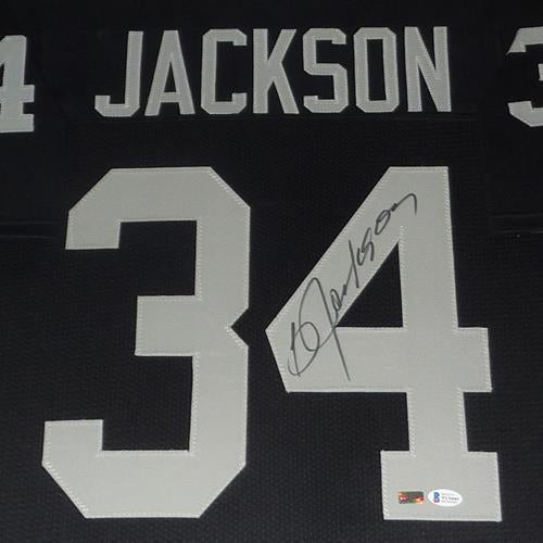 Autographed Bo Jackson Oakland Raiders (Black #34) Deluxe Framed Jersey - Beckett-Powers Sports Memorabilia