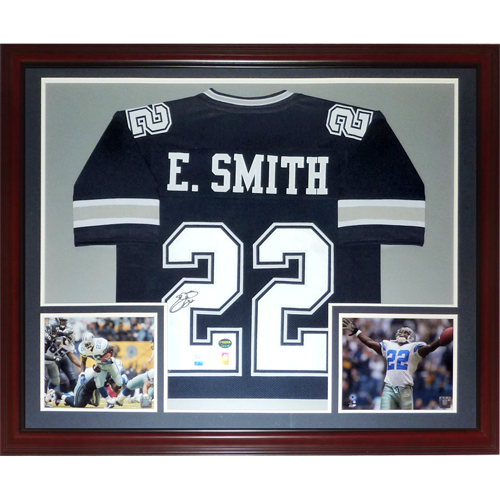 Autographed Emmitt Smith Dallas Cowboys (Blue #22) Deluxe Framed Jersey - JSA-Powers Sports Memorabilia