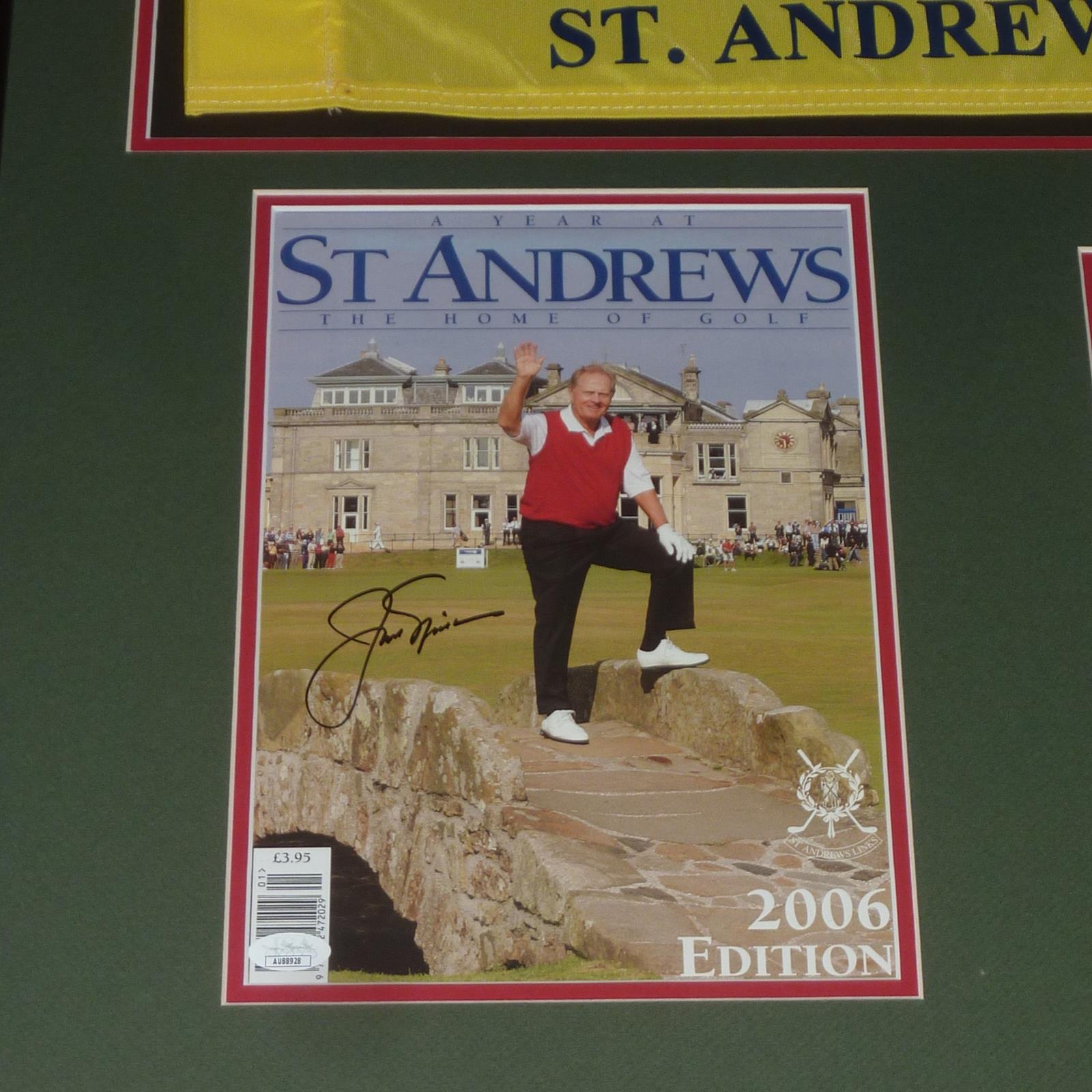 Autographed Jack Nicklaus 2005 British Open Program (Last Open at St. Andrews) Deluxe Framed with Flag and Photo - JSA-Powers Sports Memorabilia