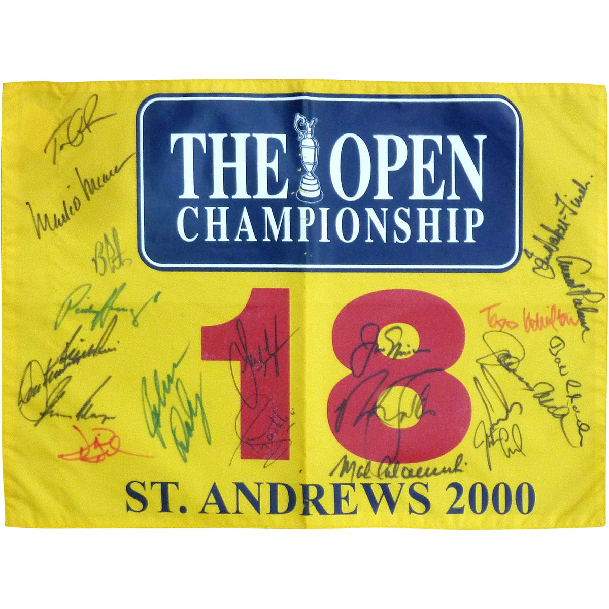 Autographed 2000 British Open (St. Andrews) Golf Pin Flag by 19 Former Champions #3-Powers Sports Memorabilia