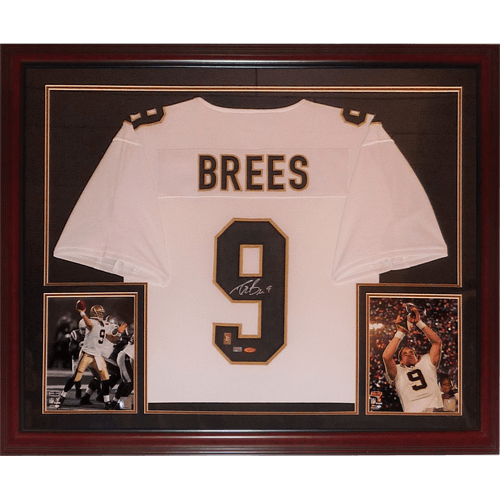 Autographed Drew Brees New Orleans Saints (White #9) Deluxe Framed Jersey - Brees Holo-Powers Sports Memorabilia