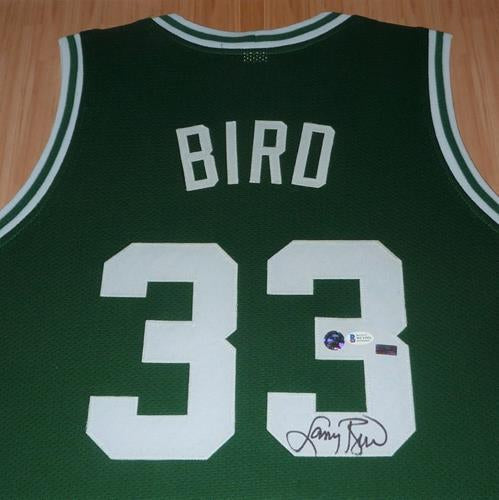Autographed Larry Bird Boston Celtics (Green #33) Deluxe Framed Jersey - Beckett Witness-Powers Sports Memorabilia