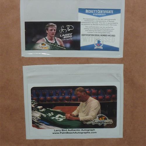 Autographed Larry Bird Boston Celtics (Green #33) Deluxe Framed Jersey - Beckett Witness-Powers Sports Memorabilia
