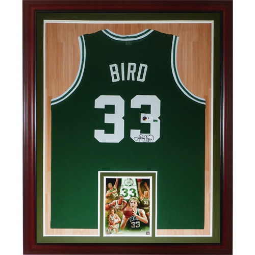 Autographed Larry Bird Boston Celtics (Green #33) Deluxe Framed Jersey - Beckett Witness-Powers Sports Memorabilia