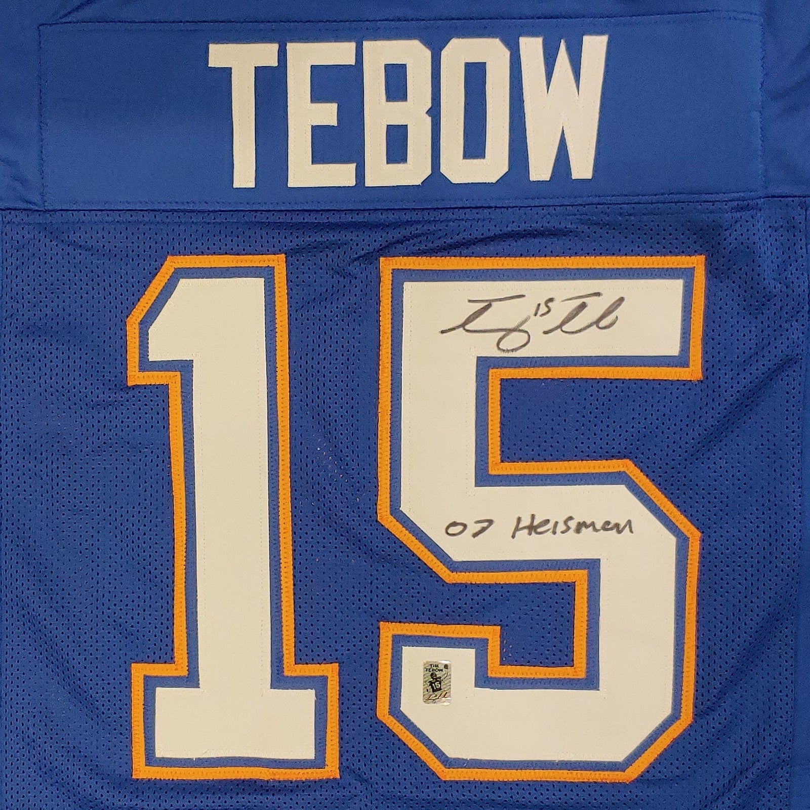 Autographed Tim Tebow Florida Gators (Blue #15) Jersey w/ "07 Heisman" - Tebow Holo-Powers Sports Memorabilia