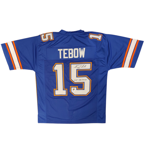 Autographed Tim Tebow Florida Gators (Blue #15) Jersey w/ "07 Heisman" - Tebow Holo-Powers Sports Memorabilia