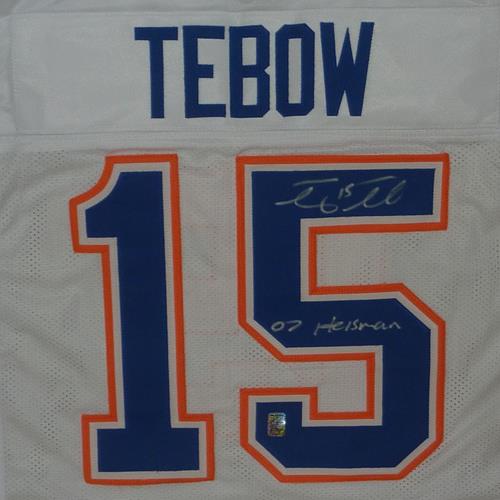 Autographed Tim Tebow Florida Gators (White #15) Jersey w/ "07 Heisman" - Tebow Holo-Powers Sports Memorabilia