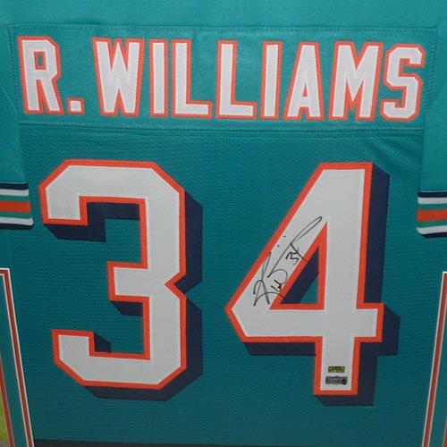 Autographed Ricky Williams Miami Dolphins (Teal #34) Deluxe Framed Jersey - JSA-Powers Sports Memorabilia