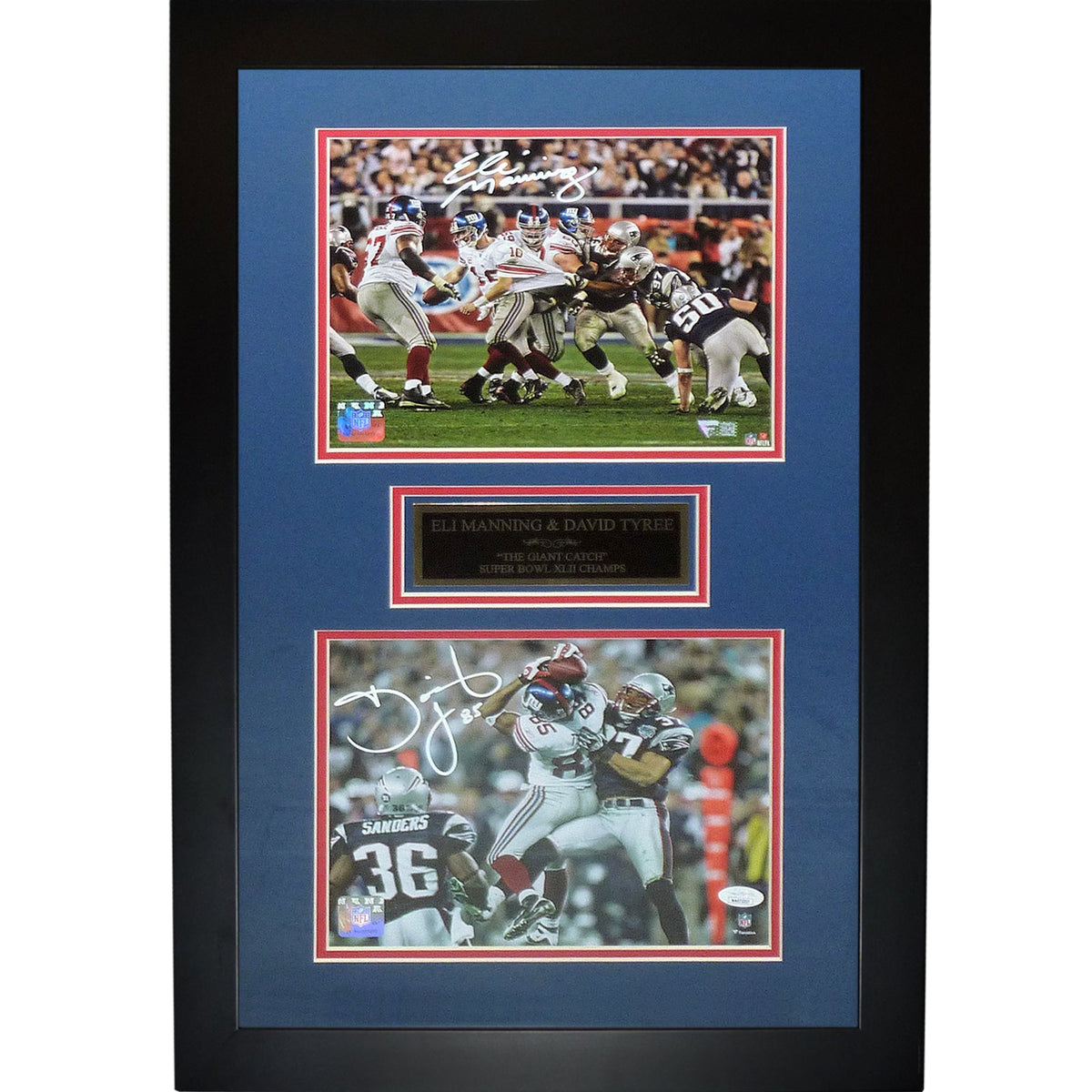 Autographed Eli Manning And David Tyree New York Giants (Super Bowl XLII Catch) Deluxe Framed 8x10 Piece - JSA/Fanatics-Powers Sports Memorabilia
