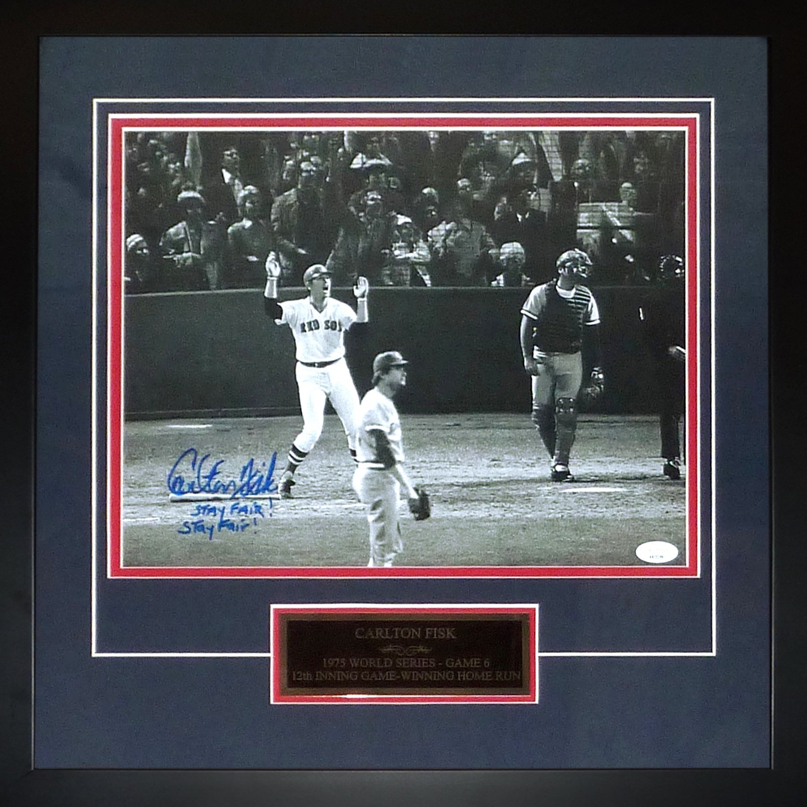 Autographed Carlton Fisk Boston Red Sox (1975 WS HR) Deluxe Framed 11x14 Photo w/ Nameplate - JSA
