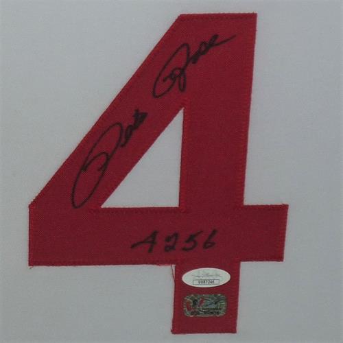 Autographed Pete Rose Cincinnati Reds (White #14) Deluxe Framed Jersey w/ "4256' - JSA-Powers Sports Memorabilia