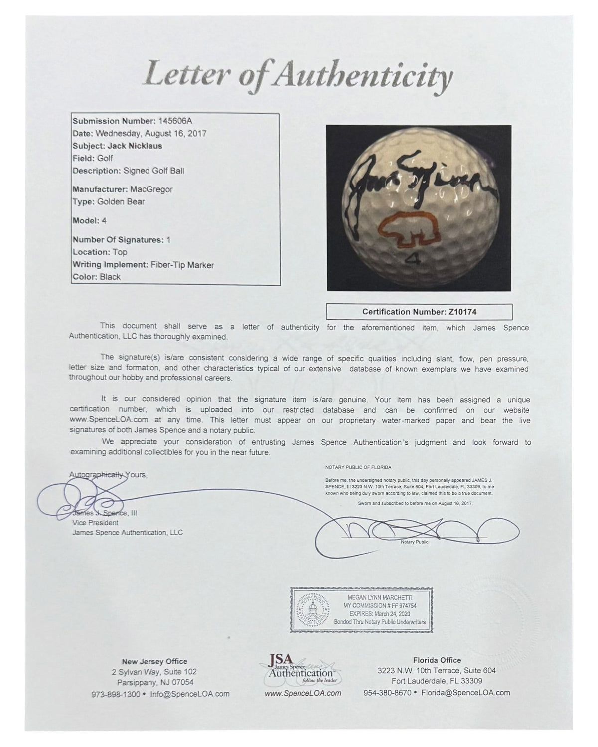 Autographed Jack Nicklaus (Nicklaus Logo) Golf Ball - JSA-Powers Sports Memorabilia