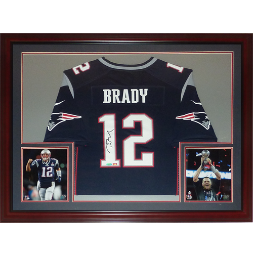 Autographed Tom Brady New England Patriots (Blue #12 Nike) Deluxe Framed Jersey - Fanatics-Powers Sports Memorabilia