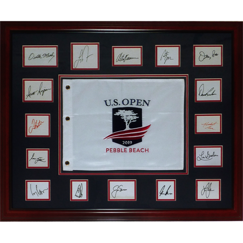 Autographed U.S. Open Former Champions Pebble Beach Deluxe Framed Collage - 16 Signatures, Nicklaus, Player - PSA/DNA-Powers Sports Memorabilia